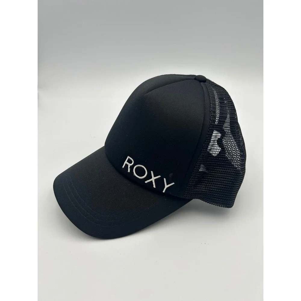 Roxy Womens Trucker Hat Black Mesh Snapback Baseball Cap Embroidered Logo